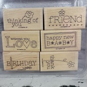 Stampin' Up! Rubber Stamps For A Friend Set Lot Of 6 Wood Mounted Love Birthday